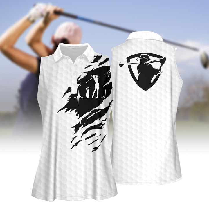 Ripped Heart Beat Golf Texture Women Short Sleeve Polo Shirt Sleeveless Polo Shirt