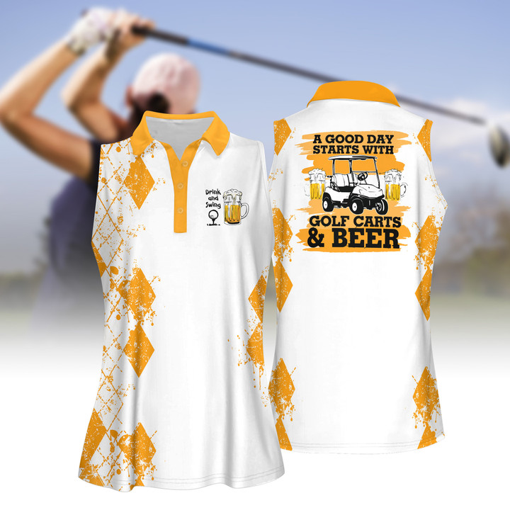 Good Day Starts With Golf Carts And Beer WOMEN SHORT SLEEVE POLO SHIRT SLEEVELESS POLO SHIRT