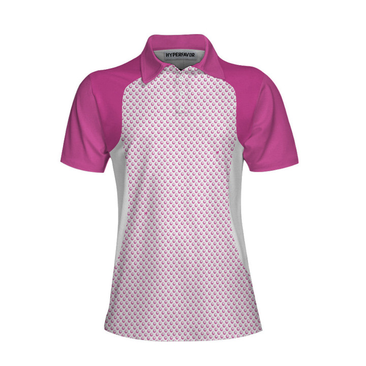 Pink Golf Balls Seamless Pattern Short Sleeve Women Polo Shirt - 1