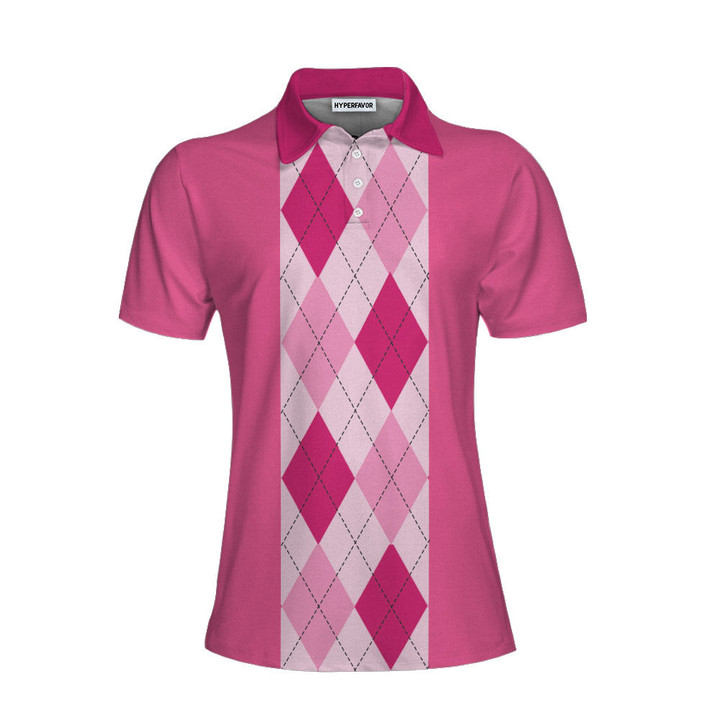 Anytime Is A Good Time For Golf Short Sleeve Women Polo Shirt Pink Argyle Pattern Golf Shirt For Female Golfers - 1