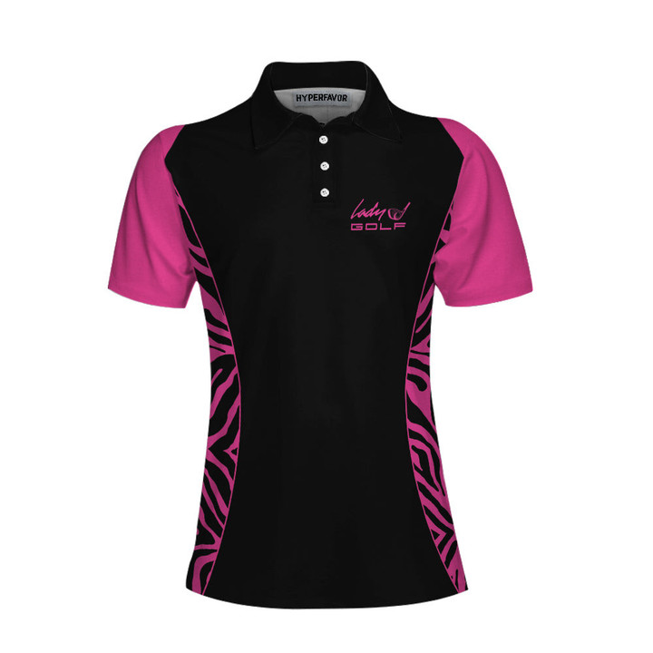 Dark Pink Zebra Pattern Thinning Layout For Lady Golfer Golf Short Sleeve Women Polo Shirt Best Shirt For Ladies - 1