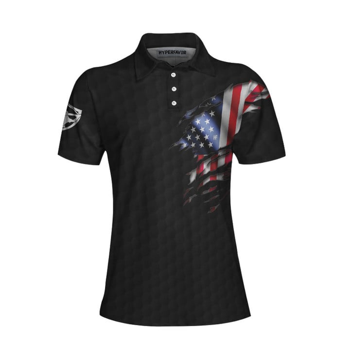 American Women Golfer Black Version Golf Short Sleeve Women Polo Shirt American Flag Ladies Golf Shirt - 1