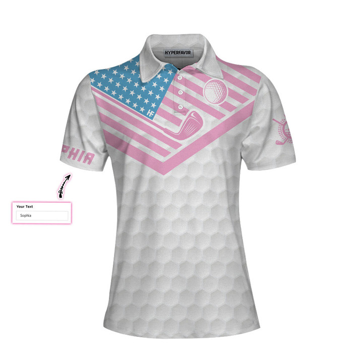 Personalize Queen Of The Golf Course Golf Custom Short Sleeve Women Polo Shirt Golf Texture American Flag Polo Shirt For Ladies - 1