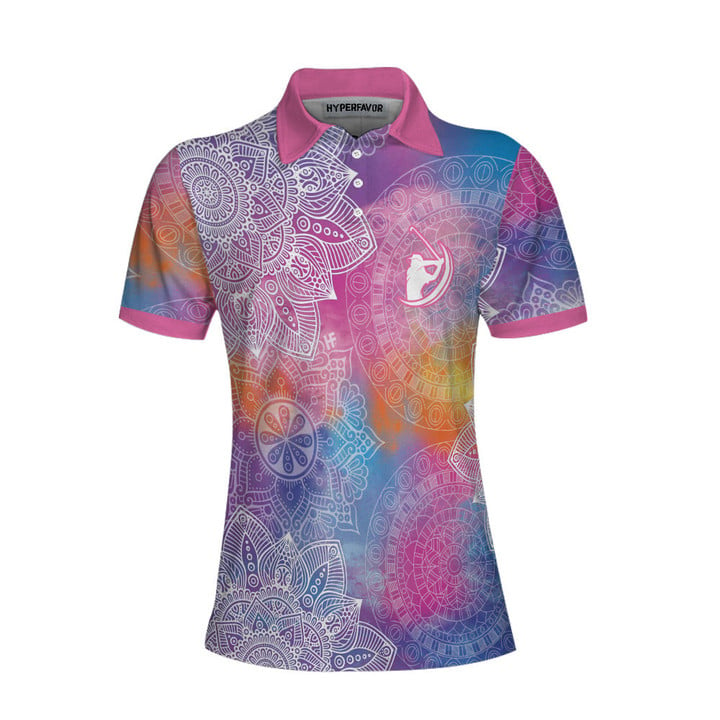 Pink Abstract Mandala Pattern Girl Golf Short Sleeve Women Polo Shirt Colorful Golf Shirt For Ladies - 1