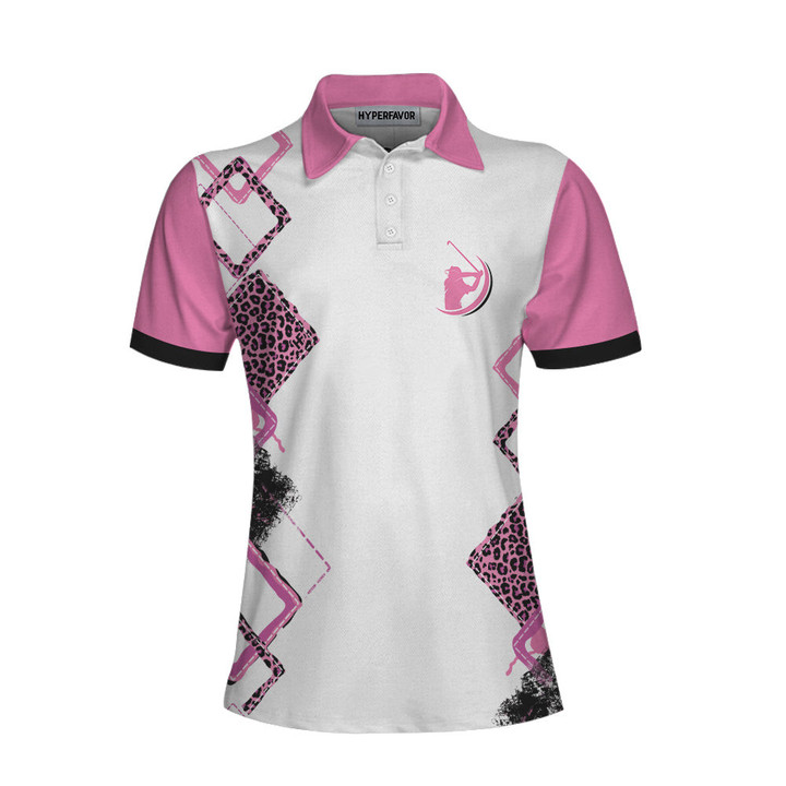Play For Pink Breast Cancer Awareness Short Sleeve Women Polo Shirt Pink Leopard Breast Cancer Awareness Shirt - 1