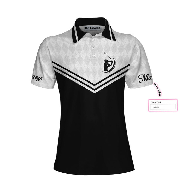 Swing Swear Repeat Custom Short Sleeve Women Polo Shirt Black And White Golf Shirt For Female Players - 1