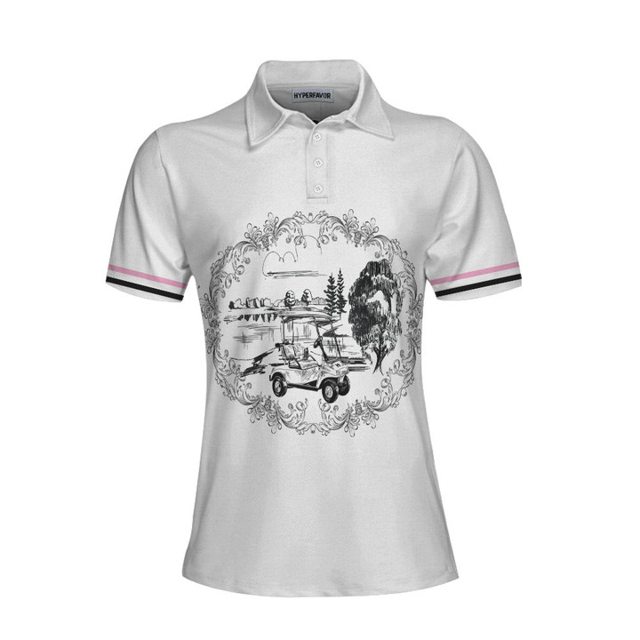 Golf Course Sketch Golf Short Sleeve Women Polo Shirt Golf Shirt For Ladies Gift For Female Golfers - 1