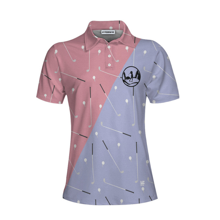 Elegant Golf Girl Seamless Pattern Short Sleeve Women Polo Shirt Golf Shirt For Ladies Unique Female Golf Gift - 1