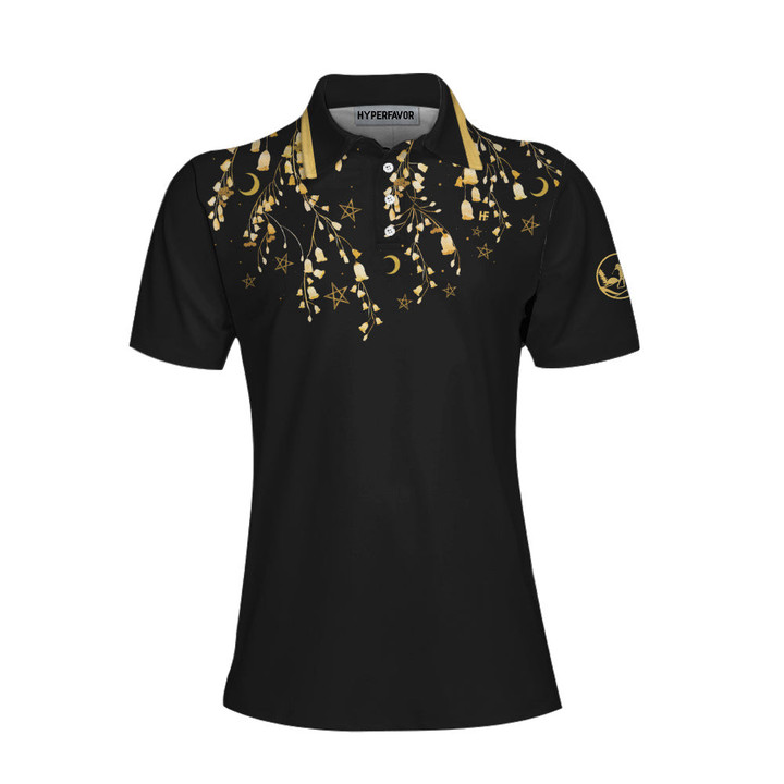 Elegant Gold Pattern Queen Of The Green Golf Short Sleeve Women Polo Shirt Unique Female Golf Gift - 1