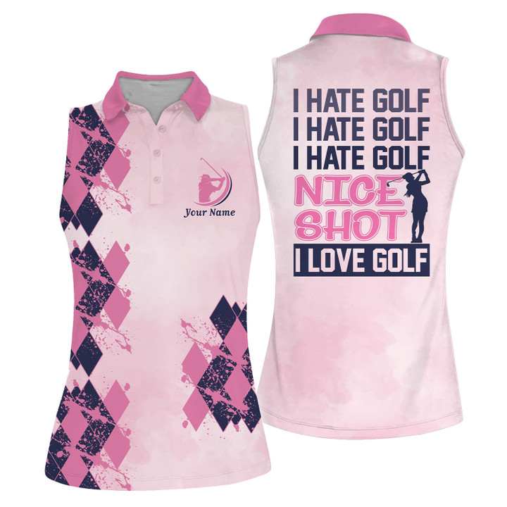 Personalized Name I Hate Golf I Hate Golf Short Sleeve Women Polo Shirt For Ladies Golf Shirt