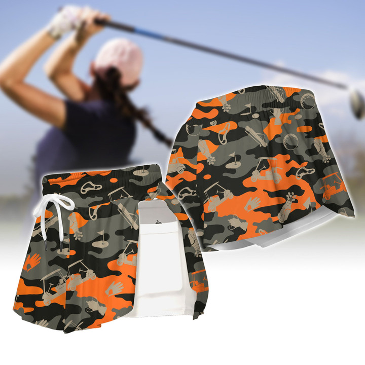 Black And Orange Golf Set Womens Sport Culottes With Pocket - 1