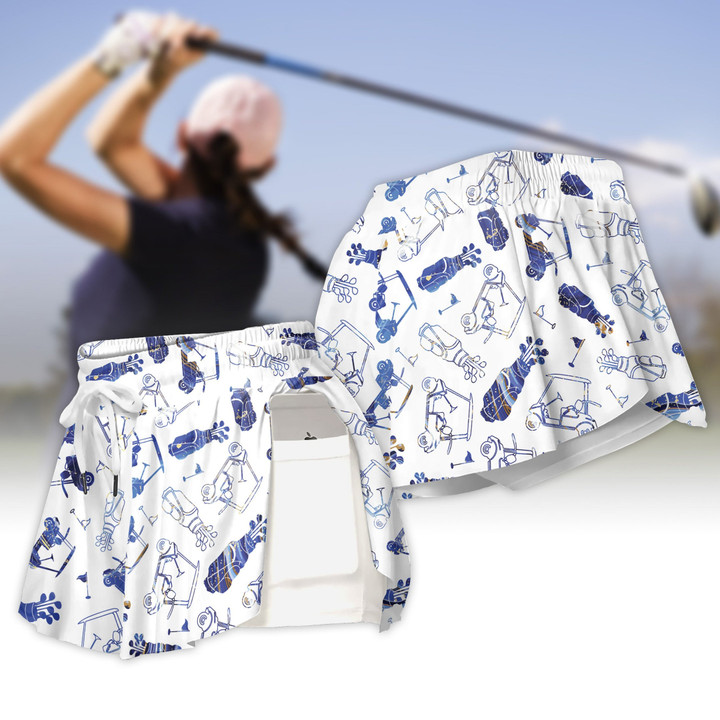 Blue Marble Seamless Golf Pattern Womens Sport Culottes With Pocket - 1