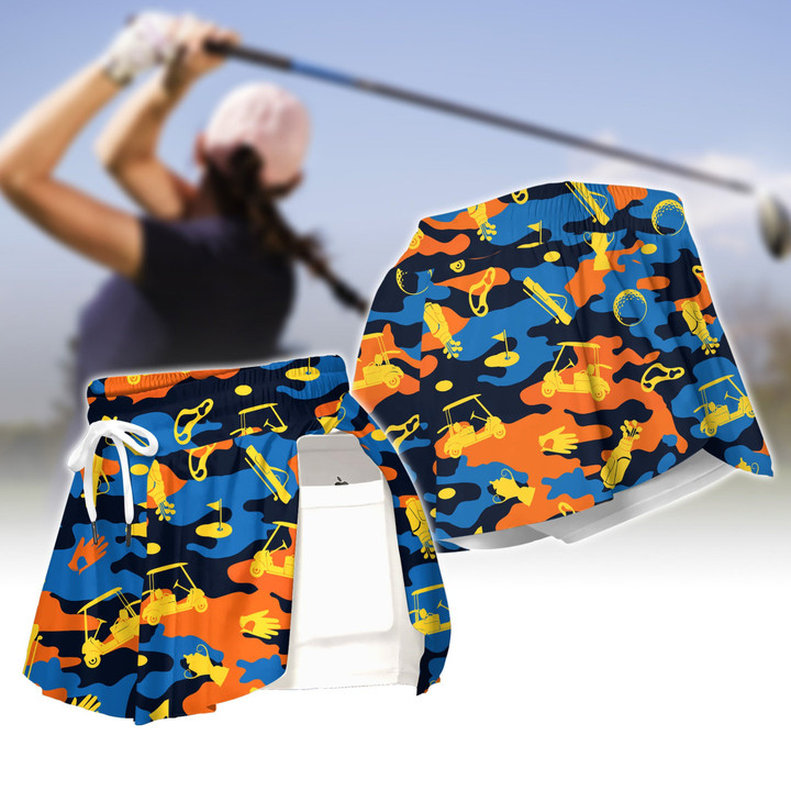 Blue And Orange Golf Set Womens Sport Culottes With Pocket - 1