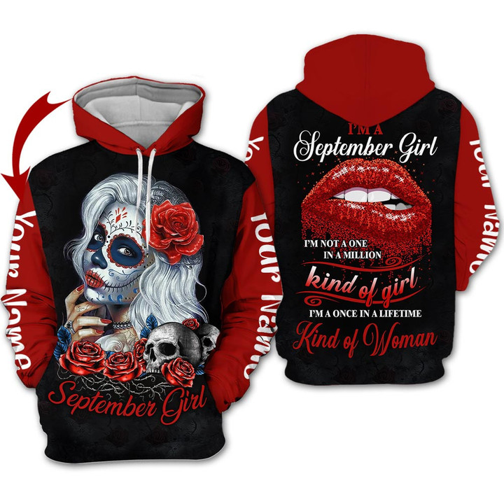 Personalized Name Birthday Outfit September Girl Sugar Skull Love Red Birthday Shirt