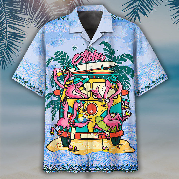 Familleus - Flamingo Hawaiian Shirt - Short 015 - 1