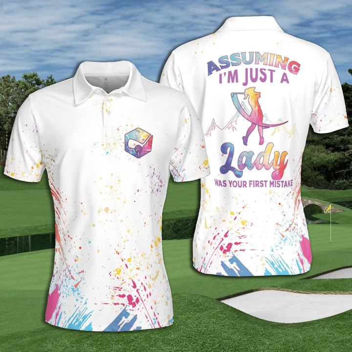 Golf Im Just An Old Lady Was Your First Mistake Grandma Watercolor Paint Splash Colorful Short Sleeve Woman Polo Shirt - 1