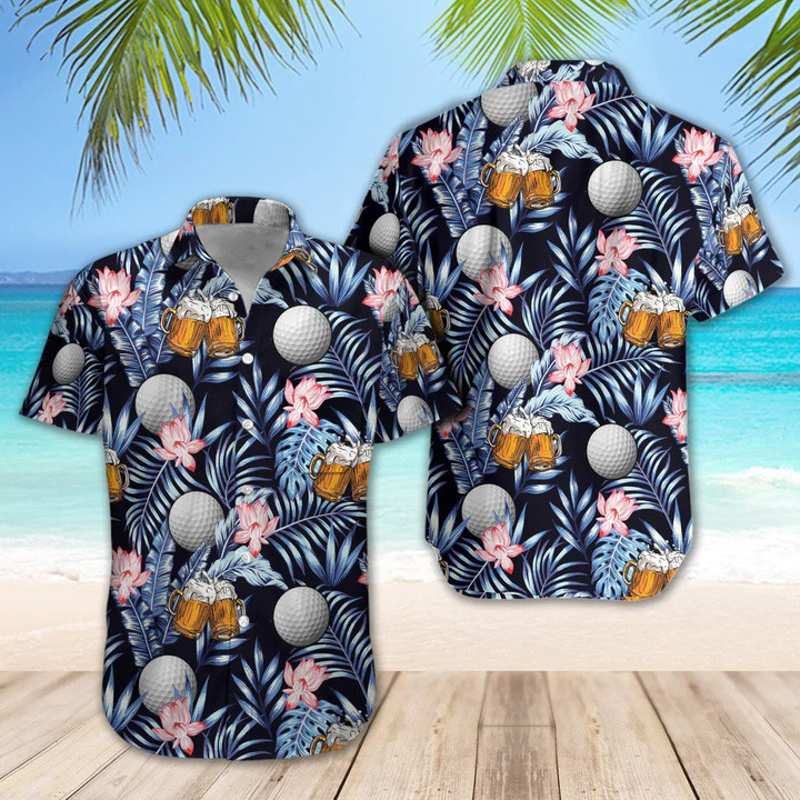 Golf Beer Shirt Regular Summer Cool Leaf Fit Short Sleeve Slim Fit Casual Full Print Shirt - 1