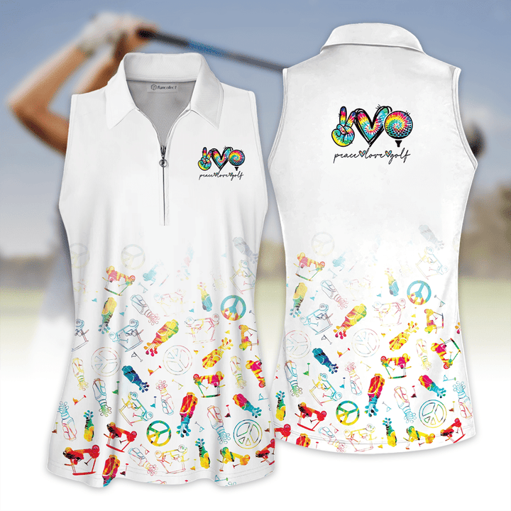 Sleeveless Polo Shirt For Golf Blue And Pink Golf And Wine Golf Women Sleeveless Zip Polo Shirt