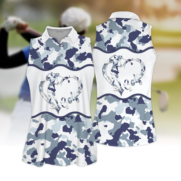 Blue And White Golf Camouflage Pattern Sleeveless Polo Shirt Sleeveless Zipper Polo Shirt or Long Sleeve Polo Shirt