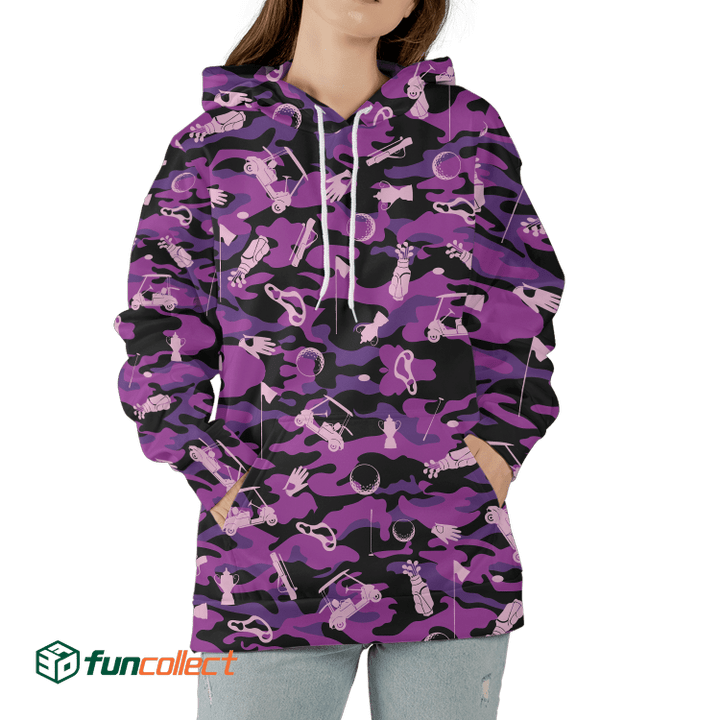 Purple Black Camouflage Golf Set Golfer Gift Hoodie Zipper Hoodie Shirt