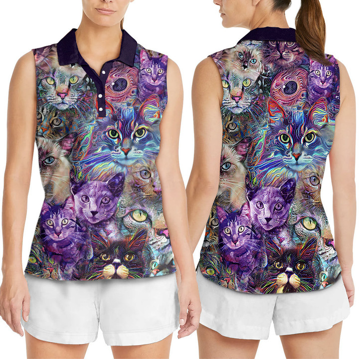 Cat Psychedelic Purple Style - Womens Polo Shirt - 3