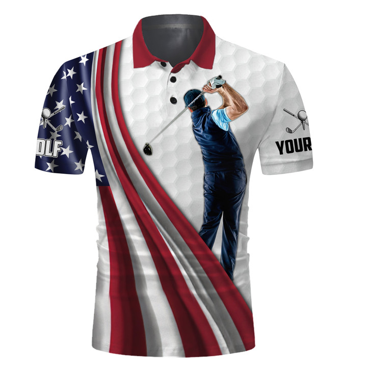 White Golf American Flag 4Th July Golf Polo Shirt Personalized Patriotic Sport Golf Gifts