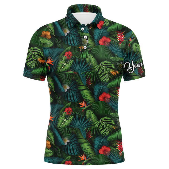 Men Golf Polo Upf Shirts With Tropical Summer Leaves Background Custom Team Golf Polo Shirts