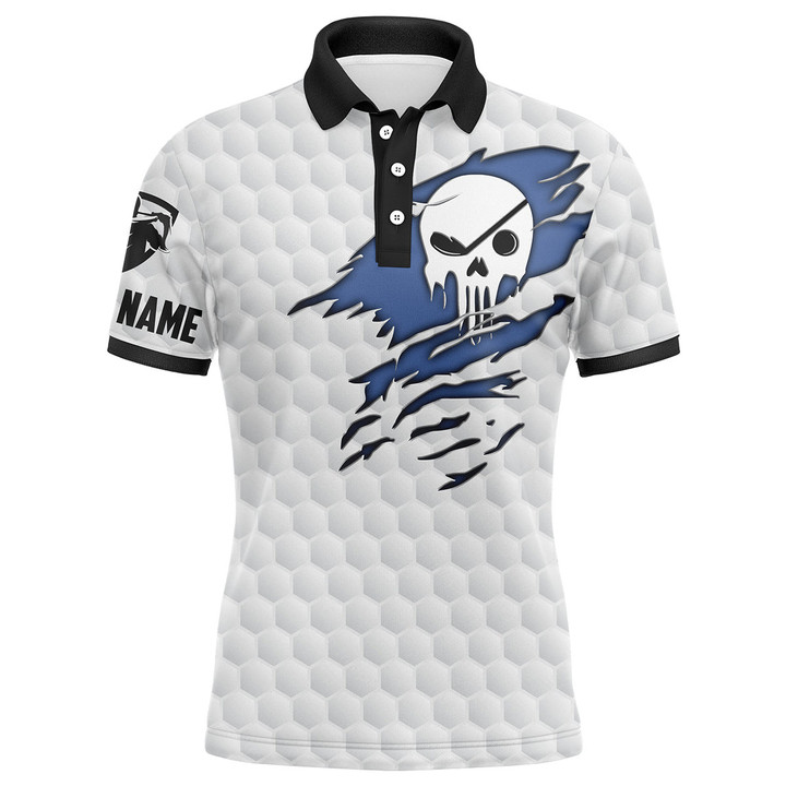 Golf Club Skull White Golf Shirt Custom Name Men Golf Polo Shirts Gifts For Golf Lovers