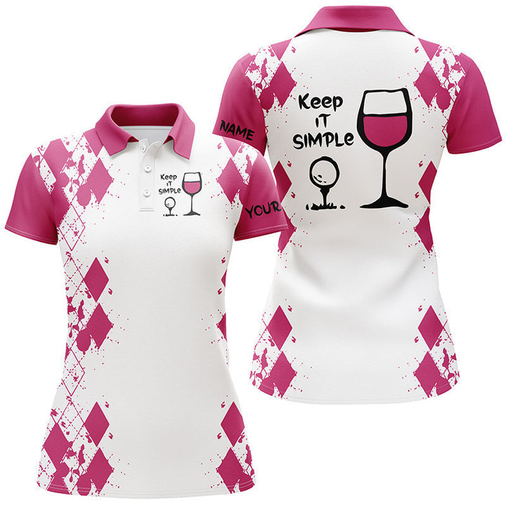 White Pink womens golf shirt keep it simple Golf  wine custom name womens golf polo shirt NQS3924 - 1