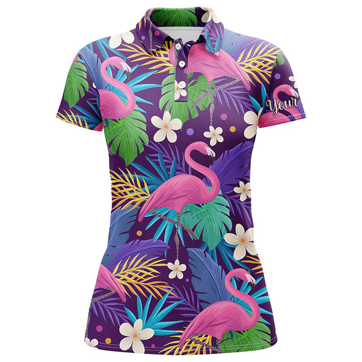 Women golf polo shirt colorful floral flamingo pattern tropical leaves custom team golf polo shirts NQS3897 - 1