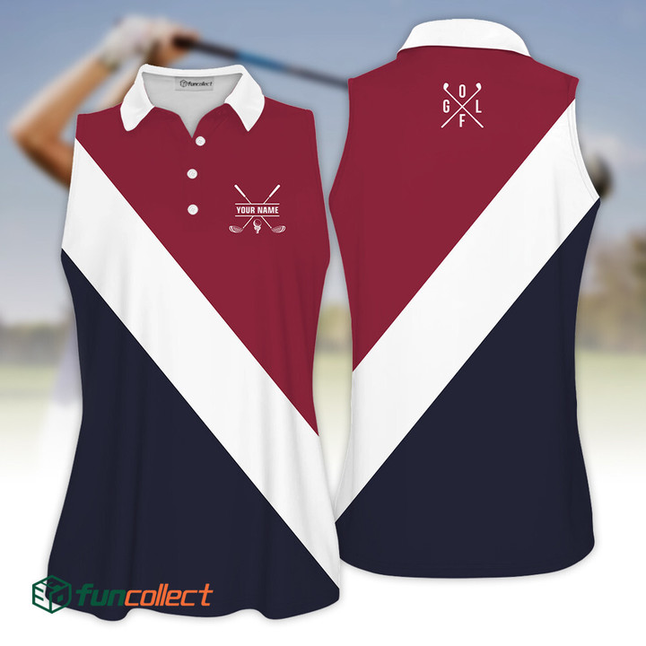 Womens Golf Polo Shirt Custom Name Color Maroon White And Navy Women Golf Shirt