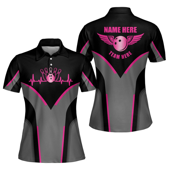 Custom Pink Bowling Polo Shirts Short Sleeve for Women BW-021 - 1