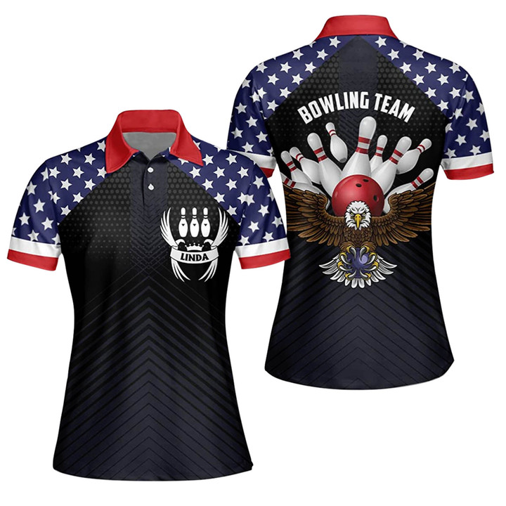 Bowling Eagle American Flag Custom Team Polo Women Shirt BW-008 - 1