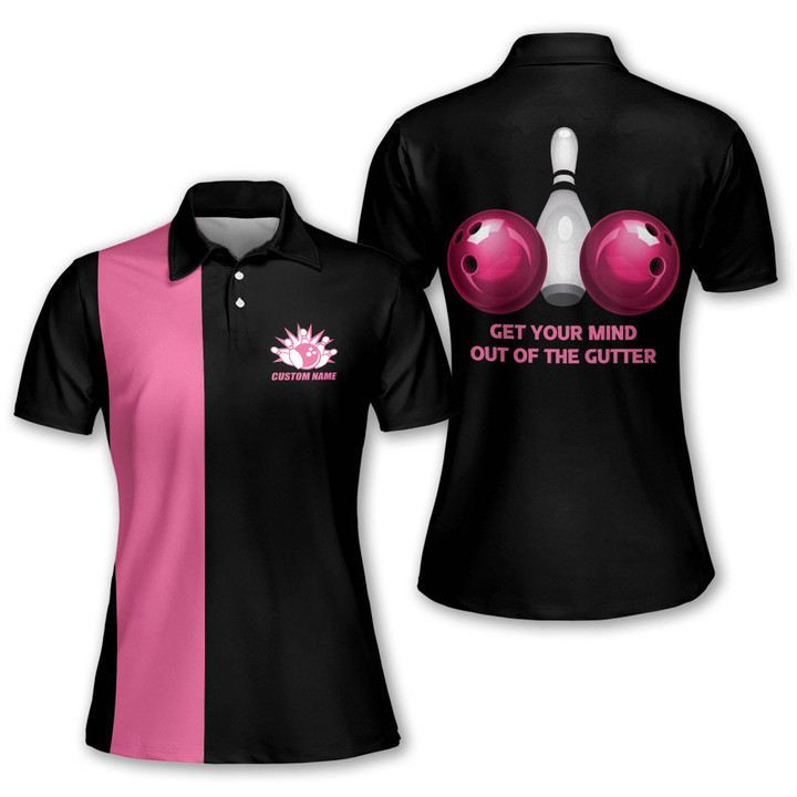 Custom Bowling Shirts for Women Funny Get Your Mind Out Of The Gutter Bowling Team Shirt Short Sleeve Polo for Women CUSTOM-002 - 1