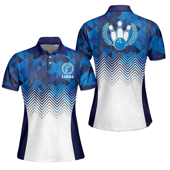 Custom Bowling Blue Geometric Pattern Shirts for Women BW-001 - 1