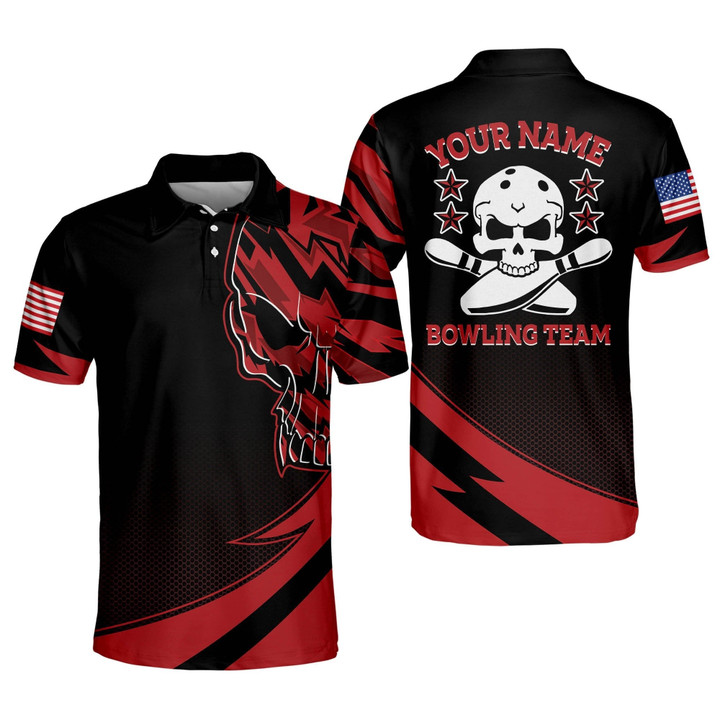 Custom Bowling Shirts for Men Mens Bowling Polo Shirts Short Sleeve Skull Flag Bowling Team Shirts for Men and Women BOWLING-059 - 1