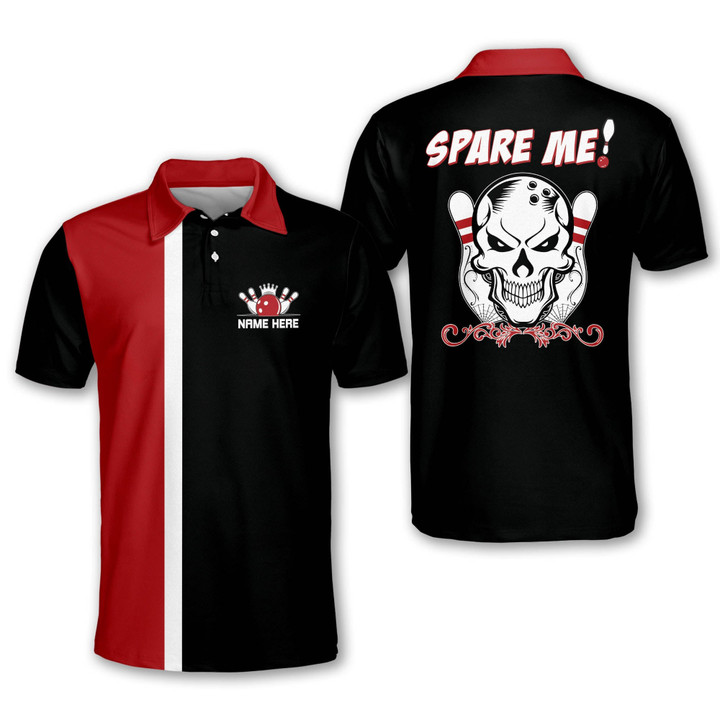 Custom Skull Bowling Shirts for Men Retro Mens Bowling Polo Shirts Short Sleeve Custom Bowling Shirts with Name BOWLING-136 - 1