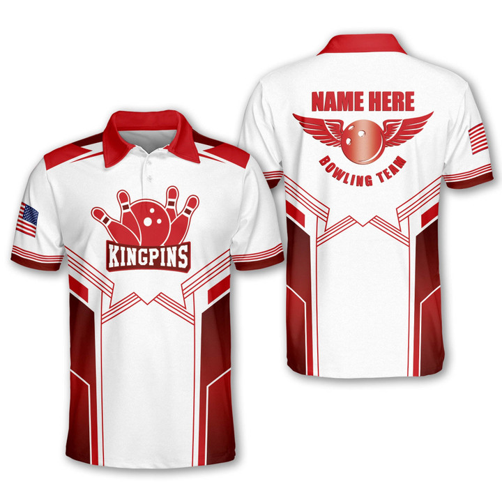 Custom Bowling Shirts with Names Red and White Bowling Shirt Bowling Jerseys for Men Short Sleeve King Pin Bowling Team Shirt for Men and Women BOWLING-128 - 1