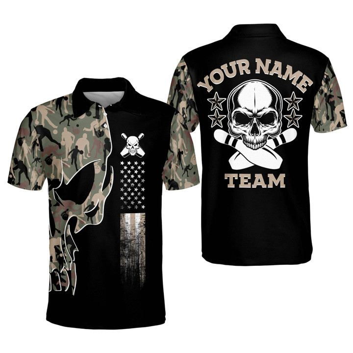 Custom Skull Bowling Shirts with Name Camouflage Bowling Jerseys for Men Short Sleeve Mens Crazy Bowling Team Shirts for Men and Women BOWLING-119 - 1
