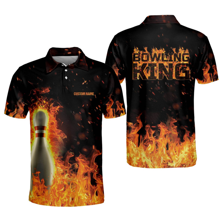 Personalized Flame Bowling Shirts Funny Bowling Shirts for Men Bowling Team Shirts Short Sleeve Polo Shirts BOWLING-011 - 1
