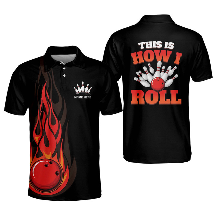 Custom Bowling Shirts for Men Funny Black Flame Bowling Polo Shirts Short Sleeve Team USA Bowling Shirt Funny BOWLING-024 - 1