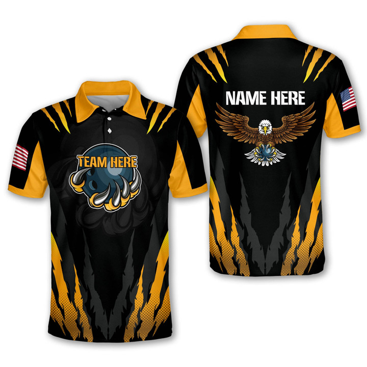Custom Bowling Shirts with Name Eagles Mens Bowling Shirts Bowling Black and Yellow Polo Shirts for Men Team Short Sleeve BOWLING-129 - 1