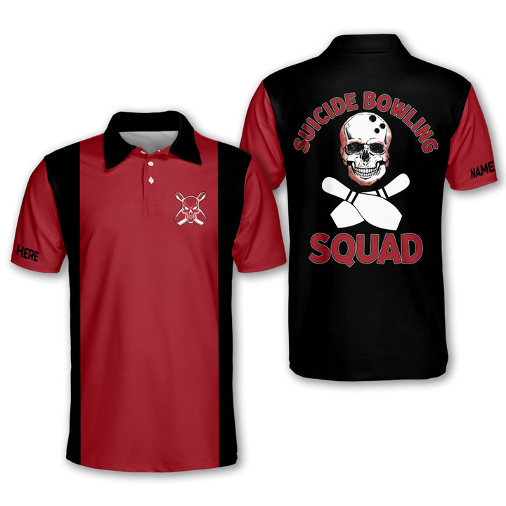 Custom Skull Bowling Shirts for Men Retro Mens Bowling Polo Shirts Short Sleeve Custom Bowling Shirts with Name BOWLING-137 - 1