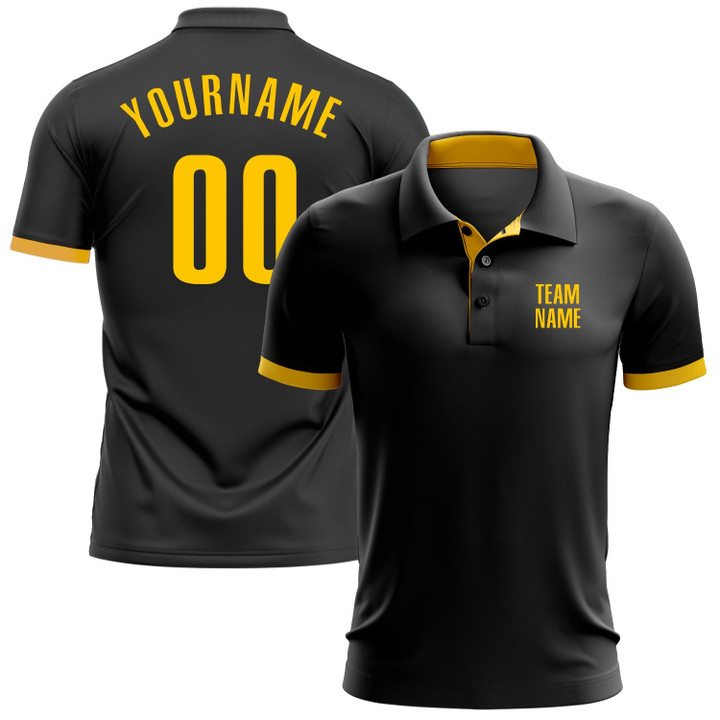 Custom Black Yellow Performance Golf Polo Shirt