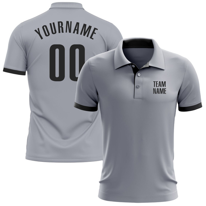 Custom Gray Black Performance Golf Polo Shirt