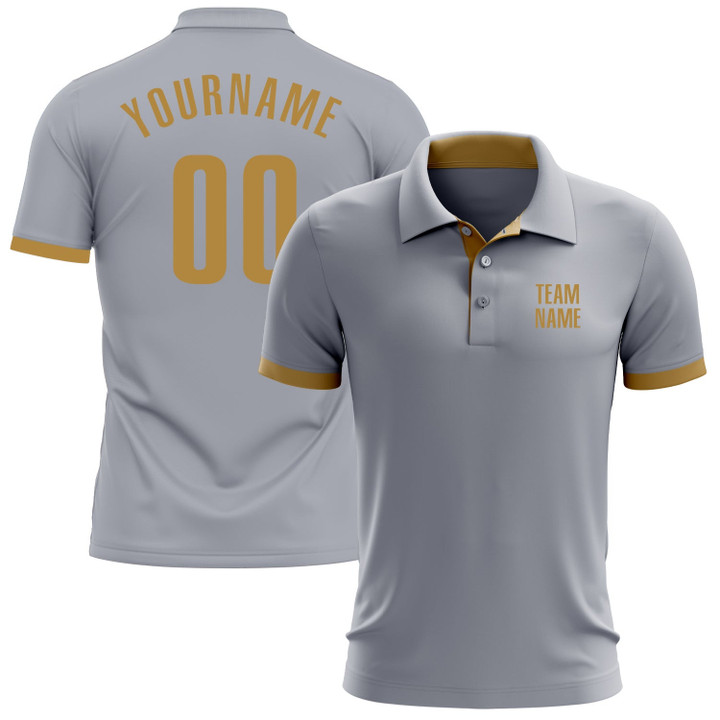 Custom Gray Old Gold Performance Golf Polo Shirt