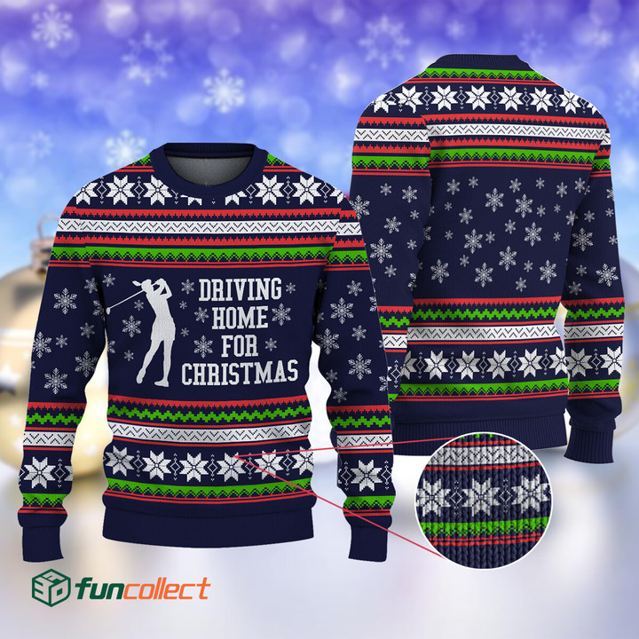 Golf Driving Home for Christmas Navy Ugly Christmas Sweater Ugly Sweater For Men Women, Holiday Sweater