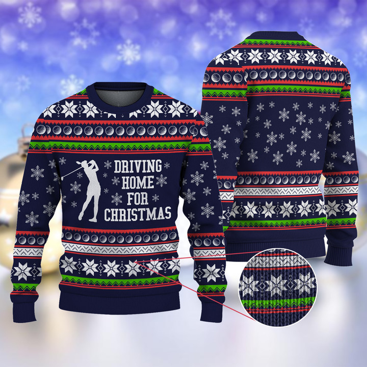 Golf Driving Home for Christmas Navy V2 Ugly Christmas Sweater Ugly Sweater For Men Women Holiday Sweater
