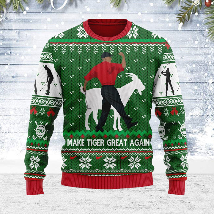 Customspig Ugly Christmas Sweater Make Tiger Great Again For Men Women Holiday Sweater
