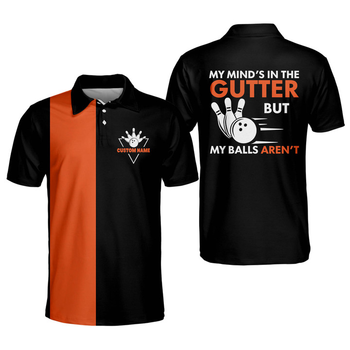 Custom Funny Bowling Shirts for Men Retro Bowling Polo Shirts Short Sleeve My Minds In The Gutter But My Balls Arent BOWLING-015 - 1